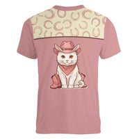 Cowcat Women V-Neck T-Shirt Cowboy Cat Meowdy Retro Western Yoke Pink - Wonder Print Shop