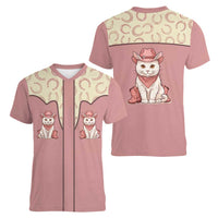 Cowcat Women V-Neck T-Shirt Cowboy Cat Meowdy Retro Western Yoke Pink - Wonder Print Shop