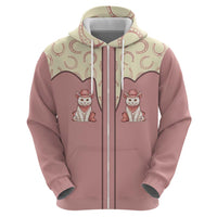 Cowcat Zip Hoodie Cowboy Cat Meowdy Retro Western Yoke Pink - Wonder Print Shop