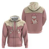 Cowcat Zip Hoodie Cowboy Cat Meowdy Retro Western Yoke Pink - Wonder Print Shop