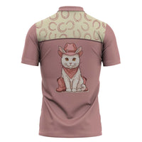 Cowcat Zipper Polo Shirt Cowboy Cat Meowdy Retro Western Yoke Pink - Wonder Print Shop