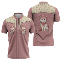 Cowcat Zipper Polo Shirt Cowboy Cat Meowdy Retro Western Yoke Pink - Wonder Print Shop