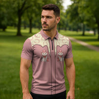 Cowcat Zipper Polo Shirt Cowboy Cat Meowdy Retro Western Yoke Pink - Wonder Print Shop
