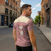Cowcat Zipper Polo Shirt Cowboy Cat Meowdy Retro Western Yoke Pink - Wonder Print Shop