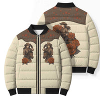 Cowgirl Bomber Puffer Jacket Rose Retro Western Yoke - Wonder Print Shop