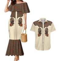 Cowgirl Couples Matching Mermaid Dress and Hawaiian Shirt Rose Retro Western Yoke - Wonder Print Shop