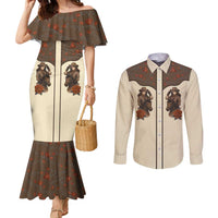 Cowgirl Couples Matching Mermaid Dress and Long Sleeve Button Shirt Rose Retro Western Yoke - Wonder Print Shop