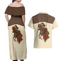 Cowgirl Couples Matching Off Shoulder Maxi Dress and Hawaiian Shirt Rose Retro Western Yoke - Wonder Print Shop