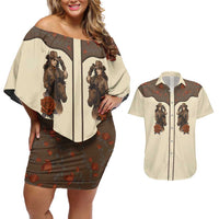 Cowgirl Couples Matching Off Shoulder Short Dress and Hawaiian Shirt Rose Retro Western Yoke - Wonder Print Shop