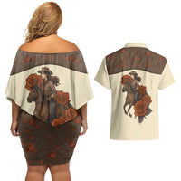 Cowgirl Couples Matching Off Shoulder Short Dress and Hawaiian Shirt Rose Retro Western Yoke - Wonder Print Shop