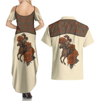 Cowgirl Couples Matching Summer Maxi Dress and Hawaiian Shirt Rose Retro Western Yoke - Wonder Print Shop