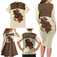 Cowgirl Family Matching Long Sleeve Bodycon Dress and Hawaiian Shirt Rose Retro Western Yoke - Wonder Print Shop