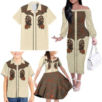 Cowgirl Family Matching Off The Shoulder Long Sleeve Dress and Hawaiian Shirt Rose Retro Western Yoke - Wonder Print Shop