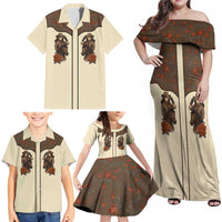Cowgirl Family Matching Off Shoulder Maxi Dress and Hawaiian Shirt Rose Retro Western Yoke - Wonder Print Shop