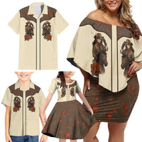 Cowgirl Family Matching Off Shoulder Short Dress and Hawaiian Shirt Rose Retro Western Yoke - Wonder Print Shop