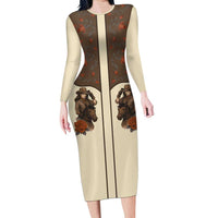 Cowgirl Long Sleeve Bodycon Dress Rose Retro Western Yoke - Wonder Print Shop