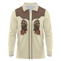 Cowgirl Long Sleeve Polo Shirt Rose Retro Western Yoke - Wonder Print Shop