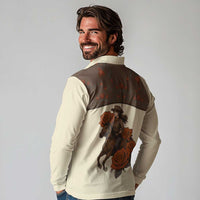 Cowgirl Long Sleeve Polo Shirt Rose Retro Western Yoke - Wonder Print Shop