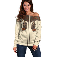 Cowgirl Off Shoulder Sweater Rose Retro Western Yoke - Wonder Print Shop