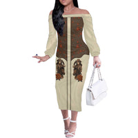 Cowgirl Off The Shoulder Long Sleeve Dress Rose Retro Western Yoke - Wonder Print Shop