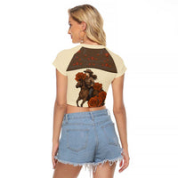 Cowgirl Raglan Cropped T Shirt Rose Retro Western Yoke - Wonder Print Shop