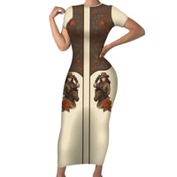 Cowgirl Short Sleeve Bodycon Dress Rose Retro Western Yoke - Wonder Print Shop