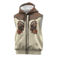 Cowgirl Sleeveless Zip Hoodie Rose Retro Western Yoke - Wonder Print Shop