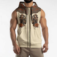 Cowgirl Sleeveless Zip Hoodie Rose Retro Western Yoke - Wonder Print Shop