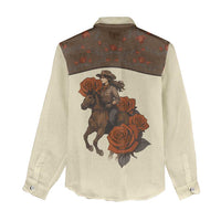 Cowgirl Women Casual Shirt Rose Retro Western Yoke - Wonder Print Shop