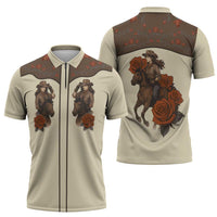 Cowgirl Zipper Polo Shirt Rose Retro Western Yoke - Wonder Print Shop