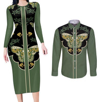 Retro Butterfly Couples Matching Long Sleeve Bodycon Dress and Long Sleeve Button Shirt Western Yoke Style - Wonder Print Shop
