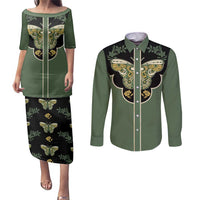 Retro Butterfly Couples Matching Puletasi and Long Sleeve Button Shirt Western Yoke Style - Wonder Print Shop