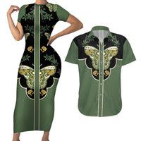 Retro Butterfly Couples Matching Short Sleeve Bodycon Dress and Hawaiian Shirt Western Yoke Style - Wonder Print Shop