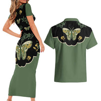 Retro Butterfly Couples Matching Short Sleeve Bodycon Dress and Hawaiian Shirt Western Yoke Style - Wonder Print Shop