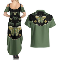 Retro Butterfly Couples Matching Summer Maxi Dress and Hawaiian Shirt Western Yoke Style - Wonder Print Shop