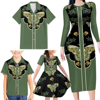 Retro Butterfly Family Matching Long Sleeve Bodycon Dress and Hawaiian Shirt Western Yoke Style - Wonder Print Shop