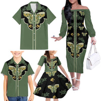 Retro Butterfly Family Matching Off The Shoulder Long Sleeve Dress and Hawaiian Shirt Western Yoke Style - Wonder Print Shop