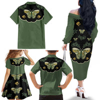 Retro Butterfly Family Matching Off The Shoulder Long Sleeve Dress and Hawaiian Shirt Western Yoke Style - Wonder Print Shop