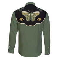 Retro Butterfly Family Matching Off The Shoulder Long Sleeve Dress and Hawaiian Shirt Western Yoke Style - Wonder Print Shop