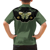 Retro Butterfly Family Matching Off Shoulder Short Dress and Hawaiian Shirt Western Yoke Style - Wonder Print Shop