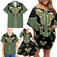 Retro Butterfly Family Matching Off Shoulder Short Dress and Hawaiian Shirt Western Yoke Style - Wonder Print Shop