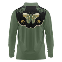 Retro Butterfly Long Sleeve Polo Shirt Western Yoke Style - Wonder Print Shop