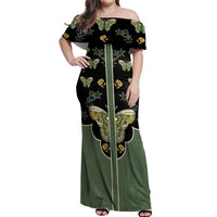 Retro Butterfly Off Shoulder Maxi Dress Western Yoke Style - Wonder Print Shop