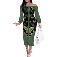Retro Butterfly Off The Shoulder Long Sleeve Dress Western Yoke Style - Wonder Print Shop