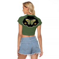 Retro Butterfly Raglan Cropped T Shirt Western Yoke Style - Wonder Print Shop