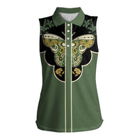 Retro Butterfly Women Sleeveless Polo Shirt Western Yoke Style - Wonder Print Shop