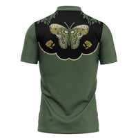 Retro Butterfly Zipper Polo Shirt Western Yoke Style - Wonder Print Shop