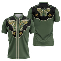 Retro Butterfly Zipper Polo Shirt Western Yoke Style - Wonder Print Shop