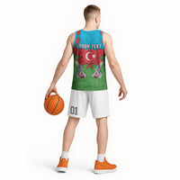 Personalized Azerbaijan Basketball Jersey Khari Bulbul Buta Pattern Emblem Flame