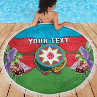 Personalized Azerbaijan Beach Blanket Khari Bulbul Buta Pattern Emblem Flame